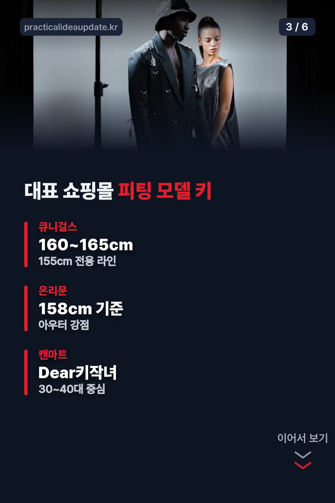 대표 쇼핑몰 피팅 모델 키 비교